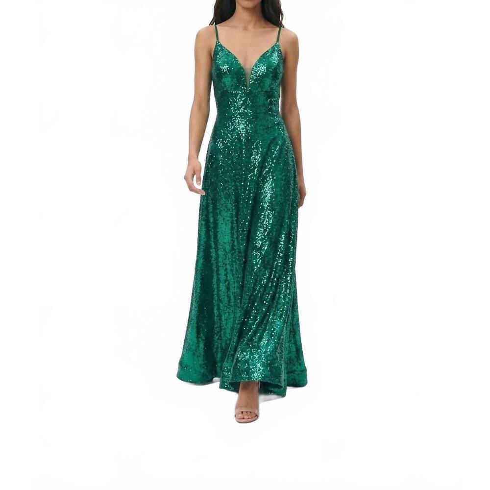 NEW AMARRA sequined deep v neck dress in emerald